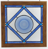 Large Blue Depression Glass Plate Framed Panel