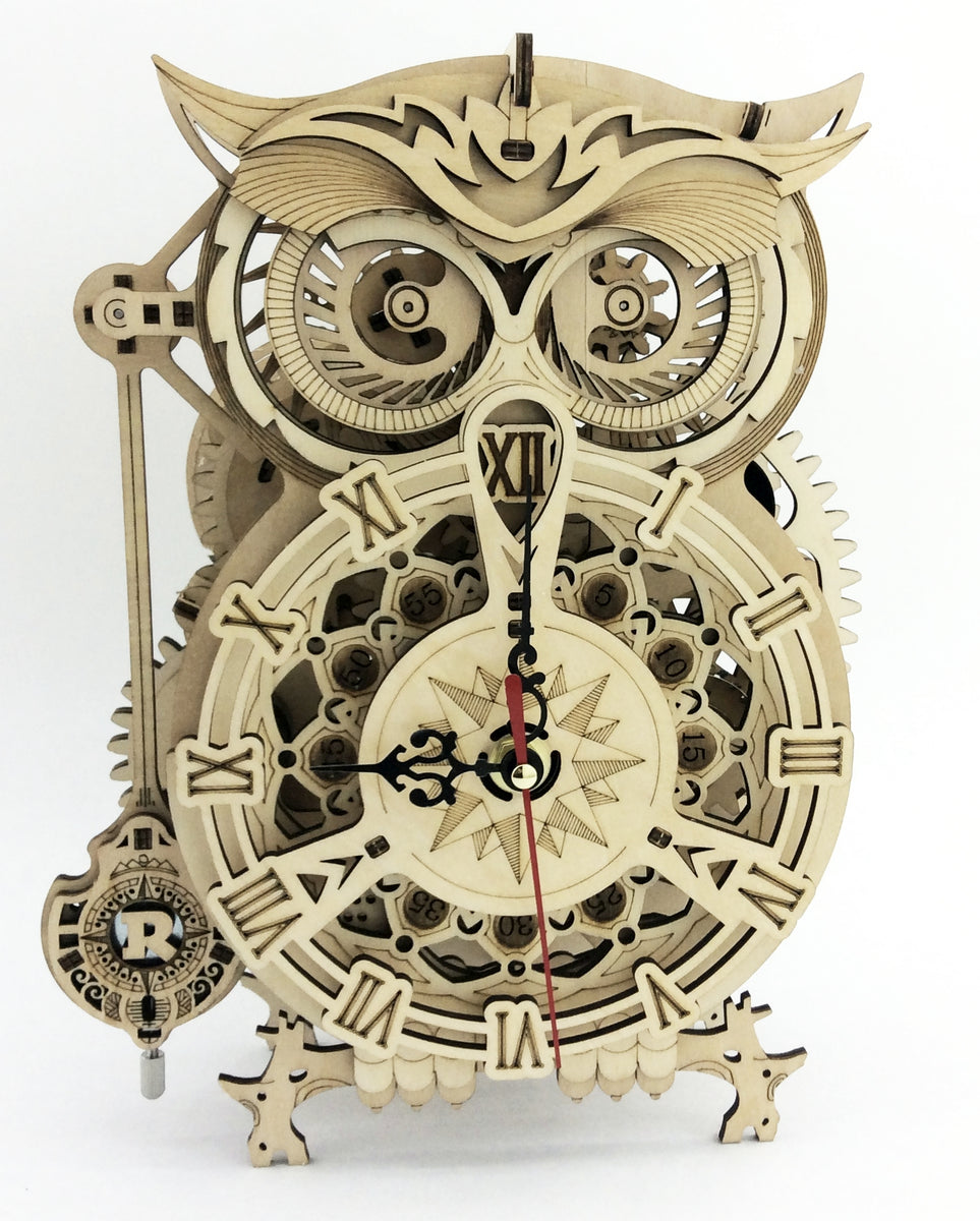 Steampunk Owl Wood Pendulum Clock Kit - Main Image