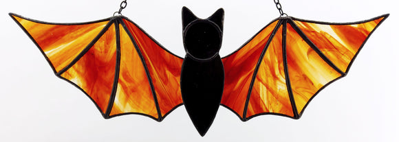 Stained Glass Bat - Orange Streaks in Clear