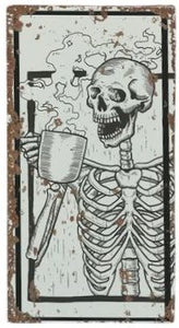 Coffee Skeleton Metal Sign 6x12"