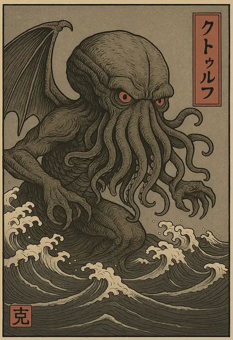 Cthulu Ukiyo-E Style Poster
