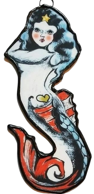 Mermaid Tattoo Glass Ornament