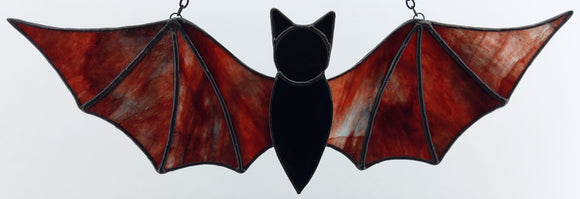 Stained Glass Bat Suncatcher - Dark Red on White