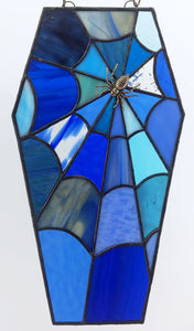 Stained Glass Spiderweb Coffin - Mixed Blue Glass