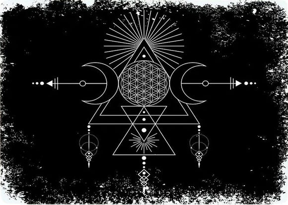 Triple Goddess and Flower of Life Metal Sign 10x8