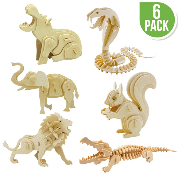 Wild Animal 3-D Wood Puzzle Kit - set of six!