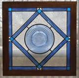 Large Blue Depression Glass Plate Framed Panel