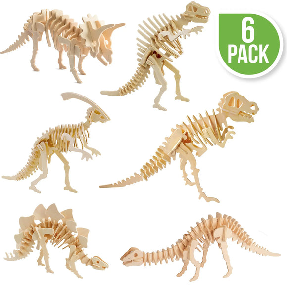 Dinosaur Skeleton 3-D Wood Puzzle Kit - set of six!