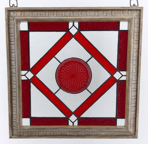Large Red Depression Glass Plate Framed Panel