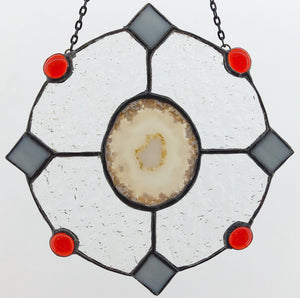 Round Brazilian Agate Geode Panel - Grey & Red